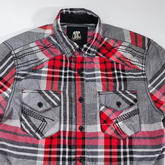 Rout 66 button down shirt men's size S grey red plaid short western country styl - Picture 2 of 12